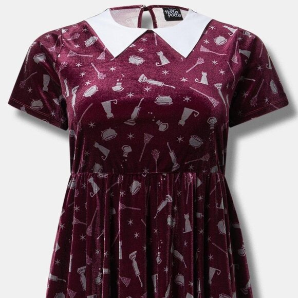❤️NWT VINTAGE TORRID DISNEY HOCUS POCUS VELVET COLLAR DRESS SANDERSON SISTERS - Picture 9 of 15